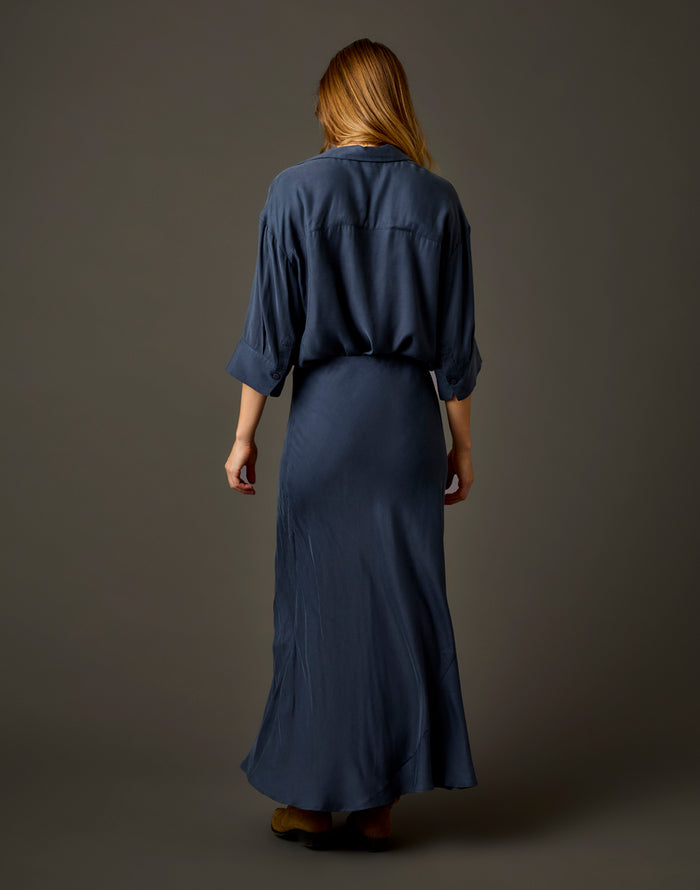 Tess Kindsilk Skirt: Washed Charcoal Blue