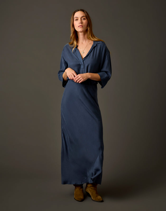 Tess Kindsilk Skirt: Washed Charcoal Blue