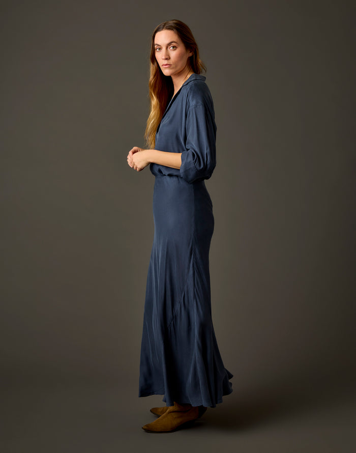 Tess Kindsilk Skirt: Washed Charcoal Blue