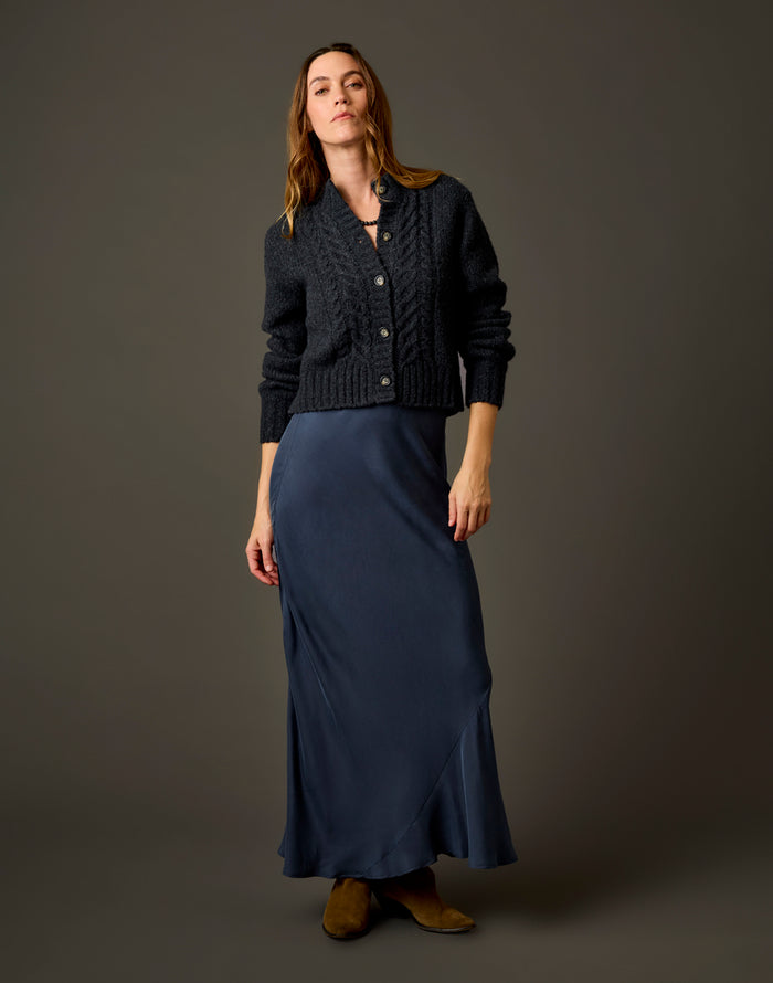 Tess Kindsilk Skirt: Washed Charcoal Blue