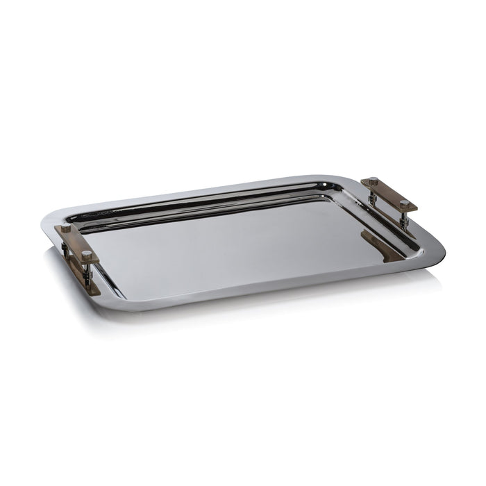The Berkeley Serving Tray with Horn Handles - Polished Nickel - Decorative Trays by Carlyle Avenue