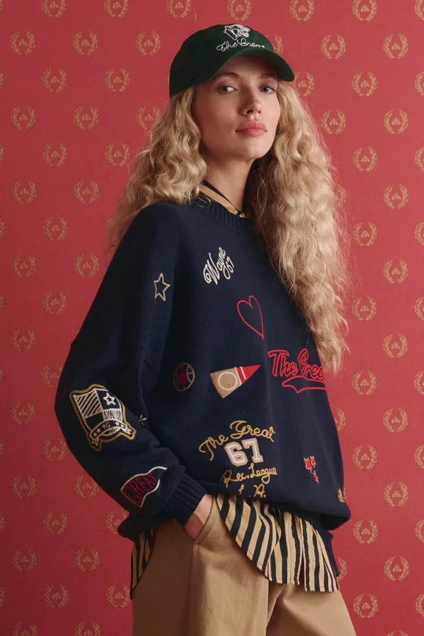 The Embroidered Oversized Crew Pullover Sweaters & Knits The Great