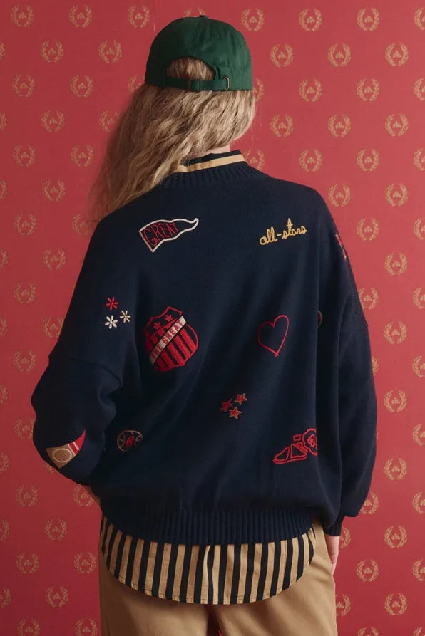 The Embroidered Oversized Crew Pullover Sweaters & Knits The Great