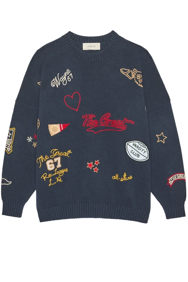 The Embroidered Oversized Crew Pullover Sweaters & Knits The Great