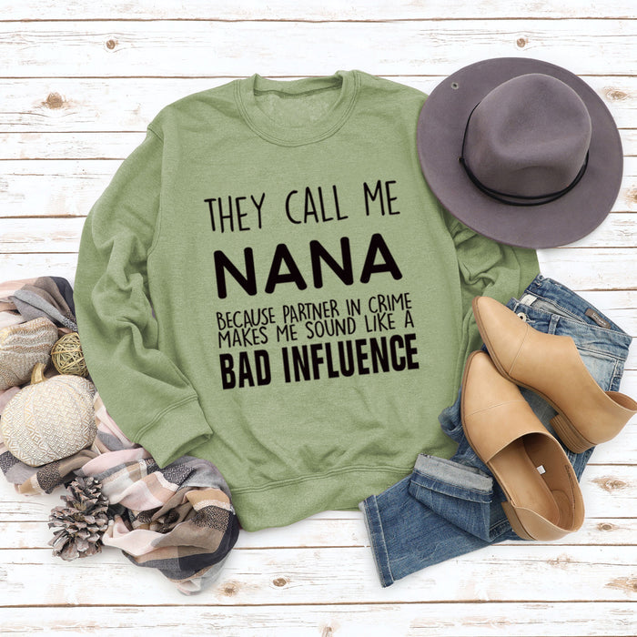 Olive green sweater (black font) / S