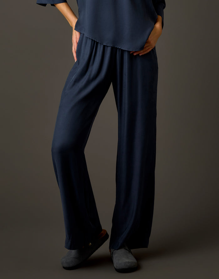 Tia Kindsilk Pant: Washed Charcoal Blue
