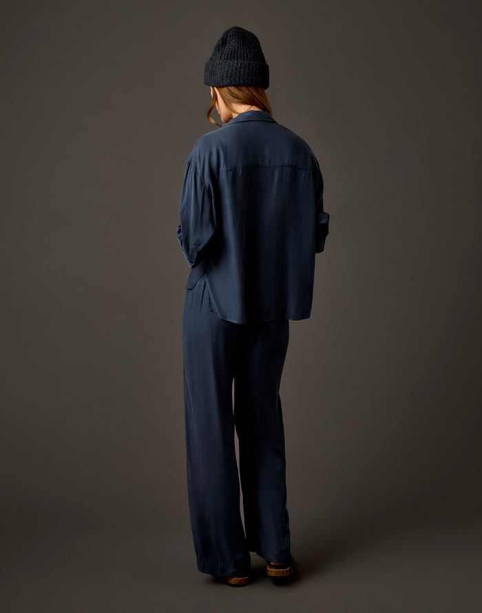 Tia Kindsilk Pant: Washed Charcoal Blue