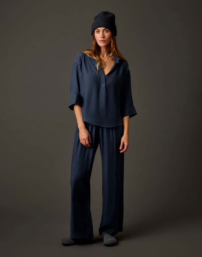 Tia Kindsilk Pant: Washed Charcoal Blue
