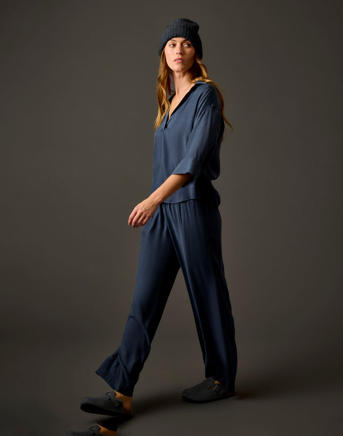 Tia Kindsilk Pant: Washed Charcoal Blue