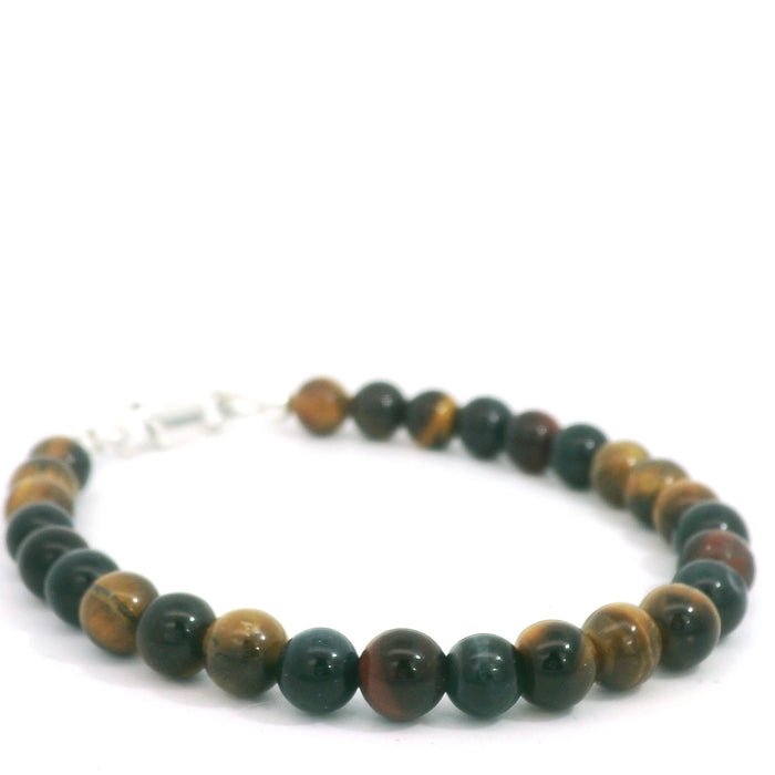 One 7'' (6mm) Tiger Eye Trio Gemstone Beaded Bracelet w/ SS lobster claw