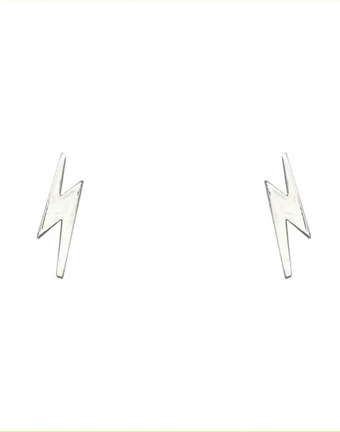 Tiny Charm Post Earrings Lightening Bolt: Silver