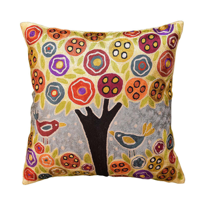 Tree & 2 Birds in Bloom Karla Gerard Throw Pillow Cover Handmade Art Silk 18"x18" - KashmirDesigns