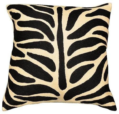 Tree Of Life Black-on-ivory Cushion Cover Hand Embroidered 18" x 18" - KashmirDesigns