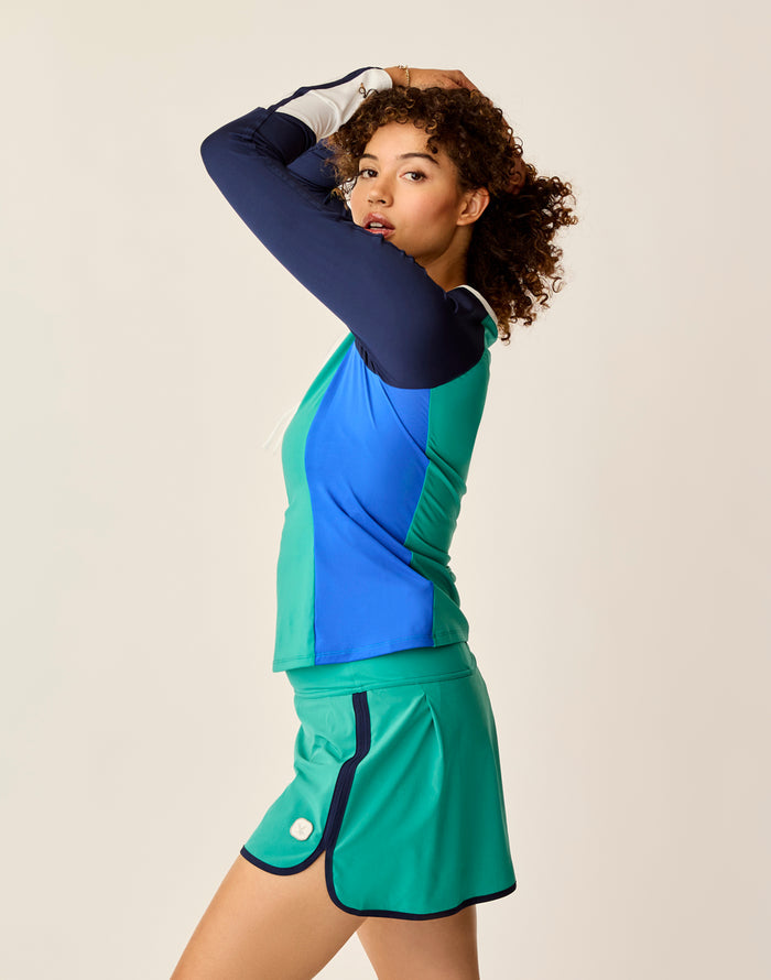 Trestle Sunshirt: Jade w. Navy - FINAL SALE