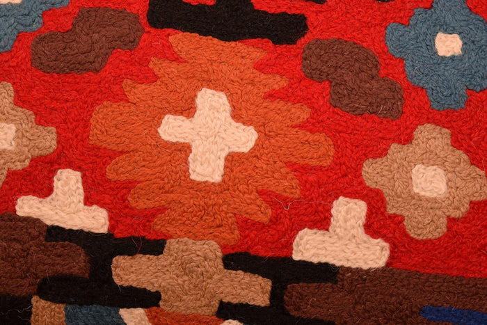 Tribal Pillow Cover Thunderbird Red Blue Southwestern Aztec Handembroidered Wool 18x18 - Kashmir Designs