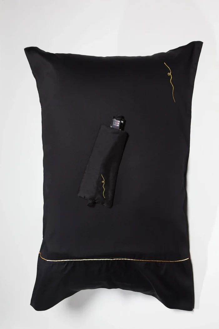 Vegan Silk Bamboo Pillowcase & Eyemask Gift Set | Black