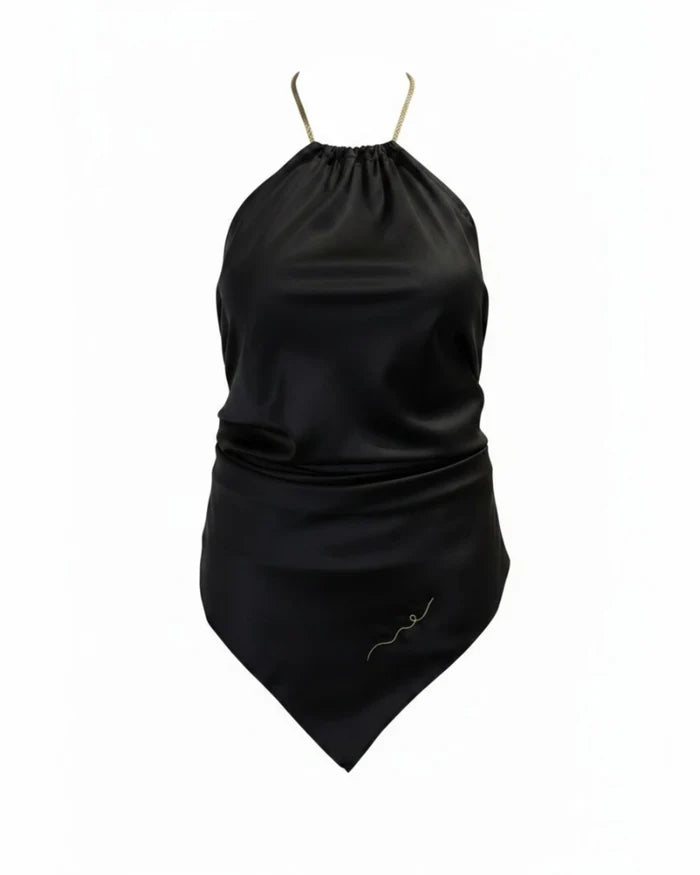 Vegan Silk Bamboo Scarf Top | Black