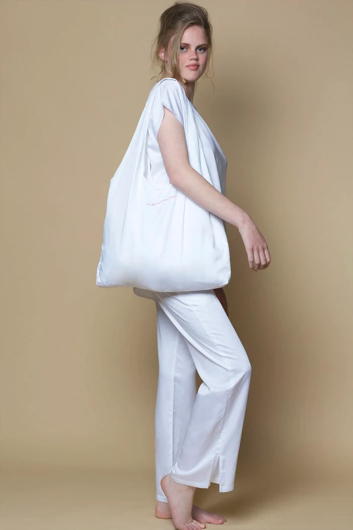 Vegan Silk Bamboo Shopper Bag | White