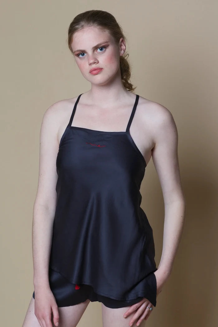 Vegan Silk Camisole Bias Top | Black