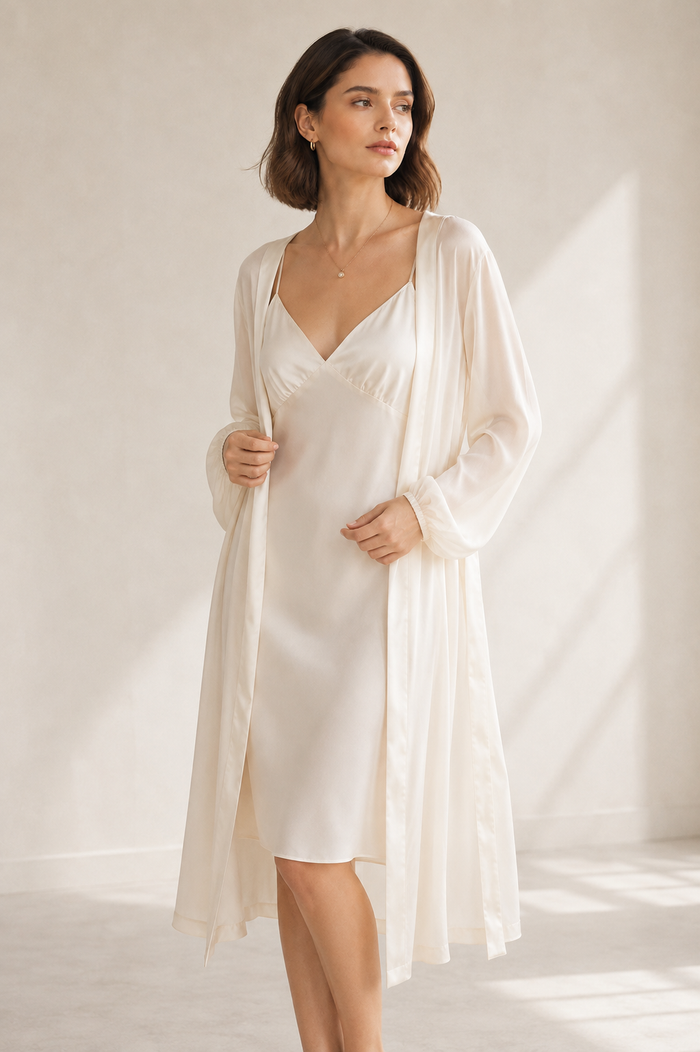 VELSÉE 100% Mulberry Silk Nightgown & Robe Set for Women – 2-Piece Luxury Silk Sleepwear