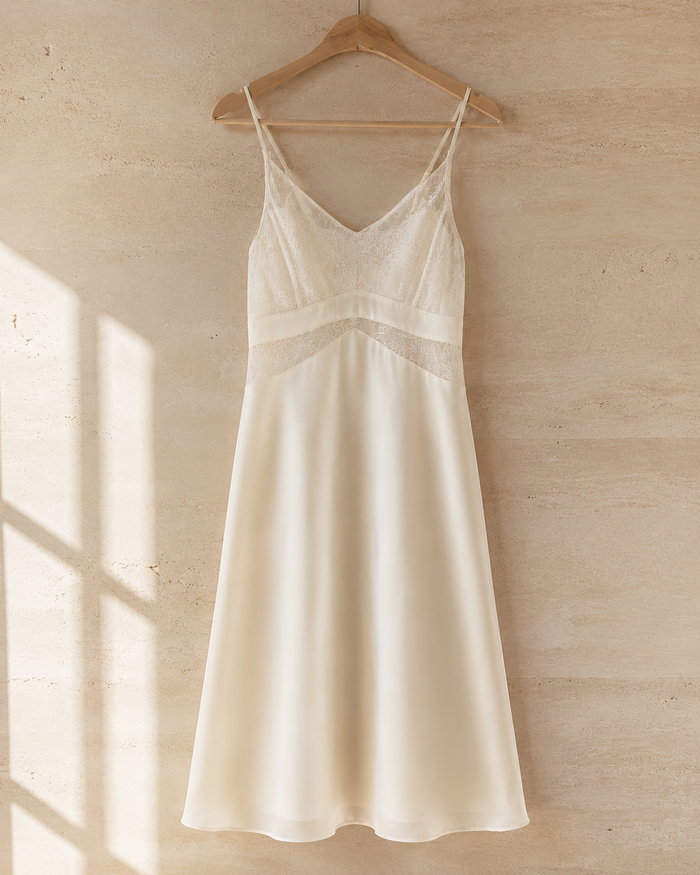 VELSÉE Lace Silk Nightgown – Sleeveless V-Neck with Built-In Cups