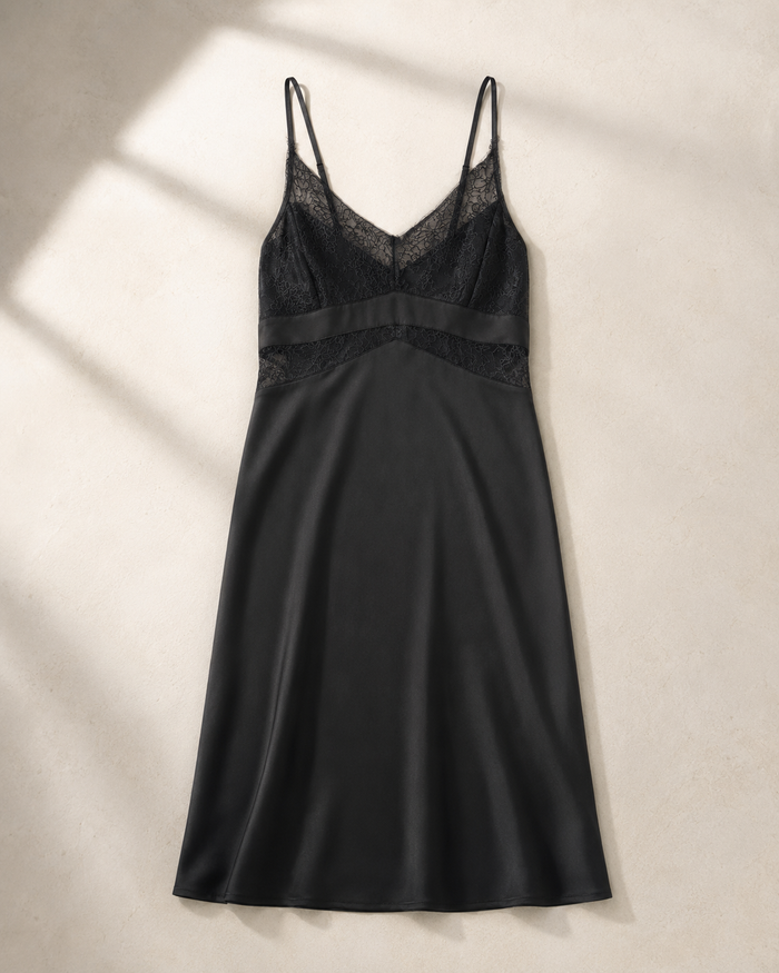 VELSÉE Lace Silk Nightgown – Sleeveless V-Neck with Built-In Cups