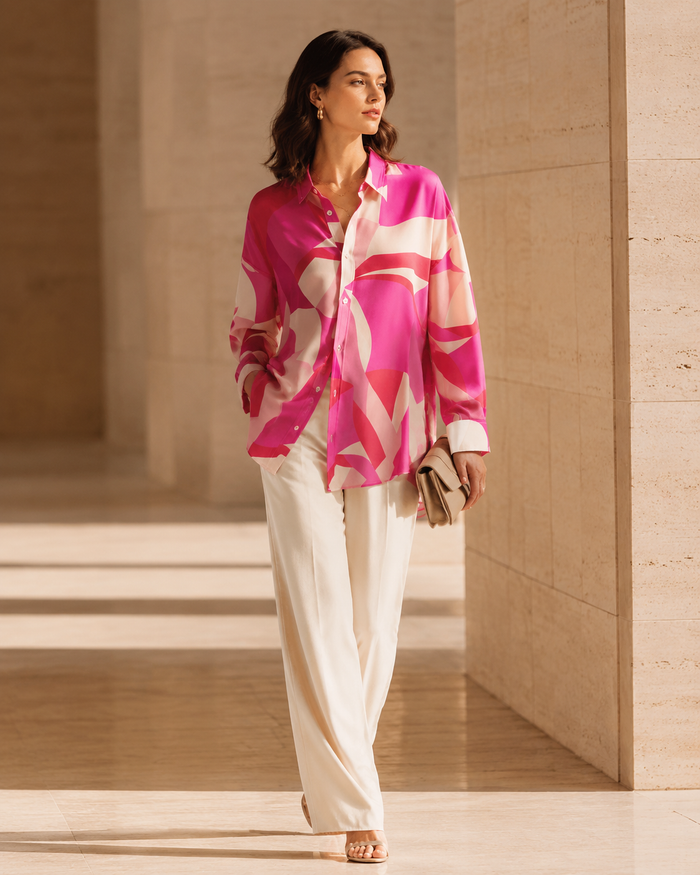 VELSÉE Printed Silk Button-Down Shirt – 6 Abstract Prints