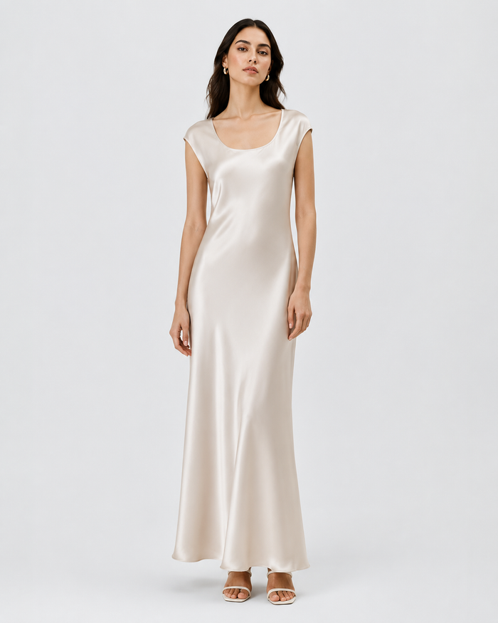 VELSÉE Pure Silk Satin Maxi Dress