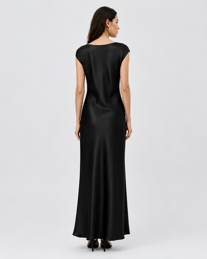 VELSÉE Pure Silk Satin Maxi Dress
