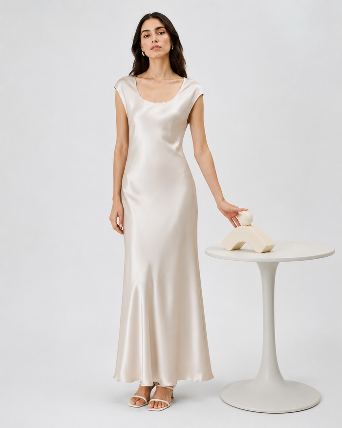 VELSÉE Pure Silk Satin Maxi Dress