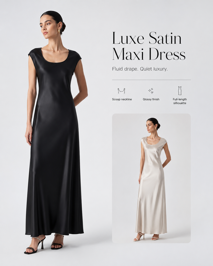 VELSÉE Pure Silk Satin Maxi Dress
