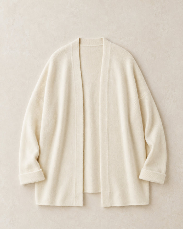 VELSÉE Women's Cashmere Open-Front Cocoon Cardigan, Relaxed Dropped-Shoulder Knit Layer