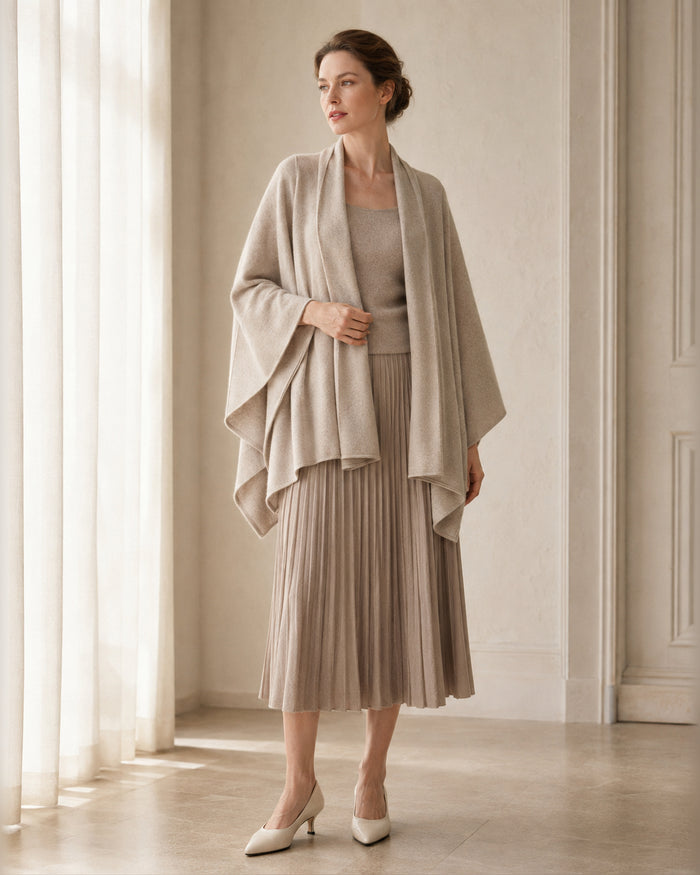 VELSÉE Women’s Cashmere Oversized Wrap Cardigan – Open-Front Shawl Collar Cape, One Size
