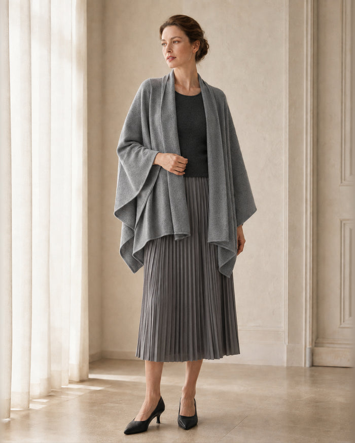 VELSÉE Women’s Cashmere Oversized Wrap Cardigan – Open-Front Shawl Collar Cape, One Size