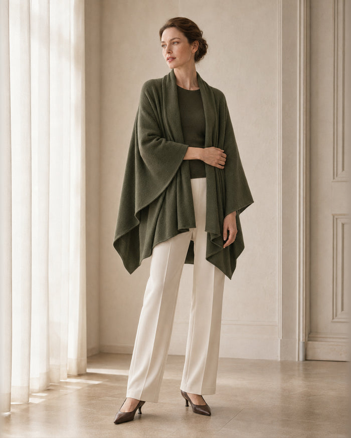 VELSÉE Women’s Cashmere Oversized Wrap Cardigan – Open-Front Shawl Collar Cape, One Size