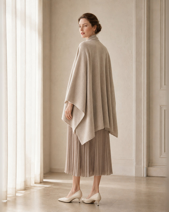 VELSÉE Women’s Cashmere Oversized Wrap Cardigan – Open-Front Shawl Collar Cape, One Size