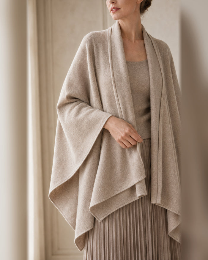 VELSÉE Women’s Cashmere Oversized Wrap Cardigan – Open-Front Shawl Collar Cape, One Size