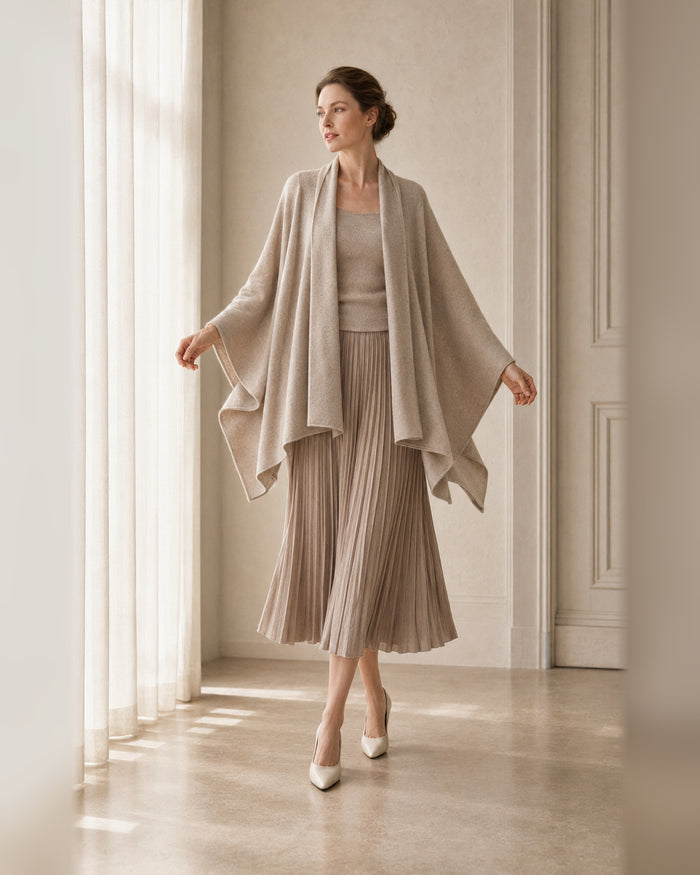 VELSÉE Women’s Cashmere Oversized Wrap Cardigan – Open-Front Shawl Collar Cape, One Size