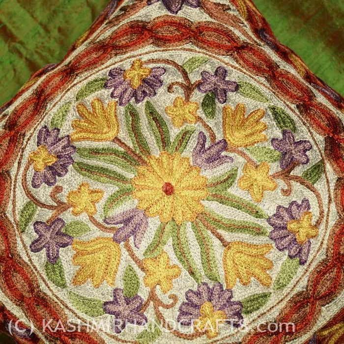 violets asters decorative cushion cover handembroidered - Kashmir Designs
