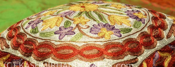 violets asters decorative cushion cover handembroidered - Kashmir Designs
