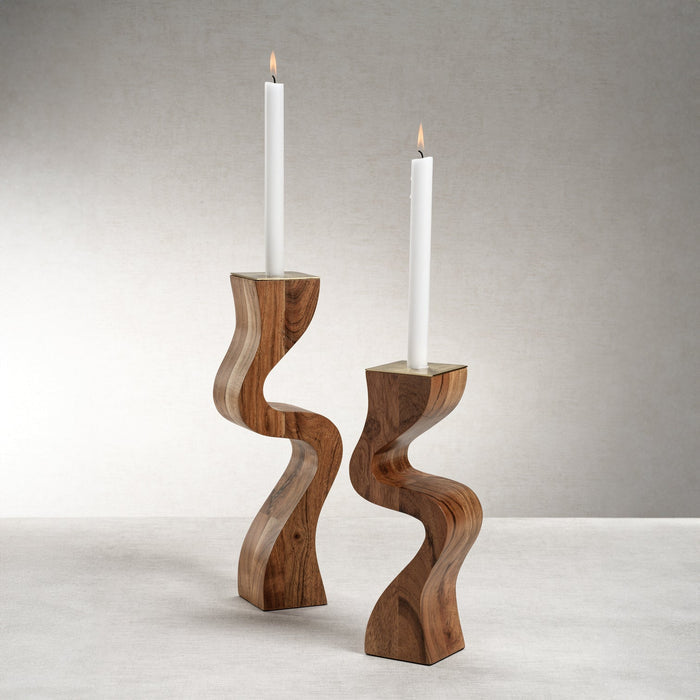 Wavy Acacia Wood Taper Holder - Candle Holders by Carlyle Avenue