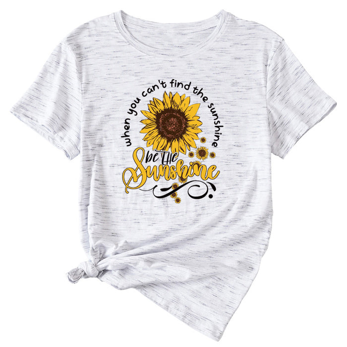 When You Cant Find Letters Sunflower Printed Round Neck Short Sleeve T-shirt