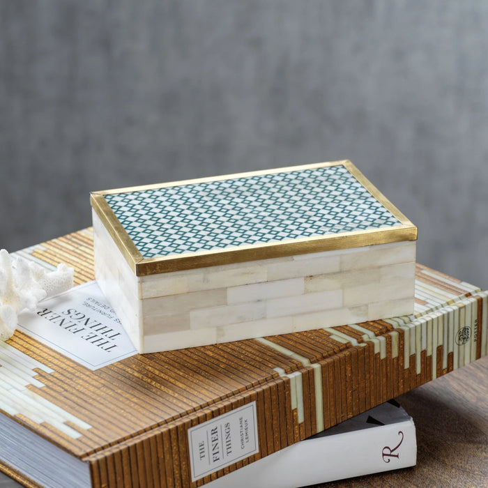 White Bone & Brass Box w/ Printed Pattern - Decorative Accessories by Carlyle Avenue