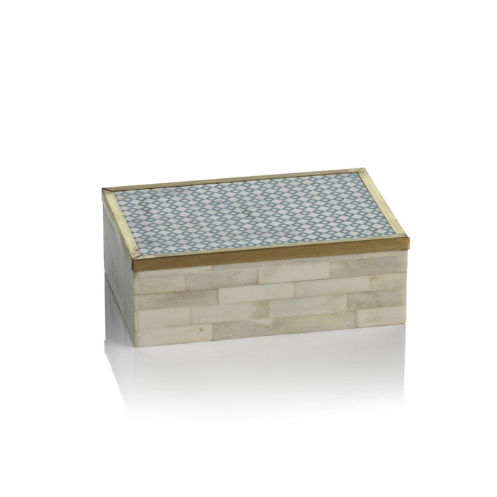 White Bone & Brass Box w/ Printed Pattern - Decorative Accessories by Carlyle Avenue
