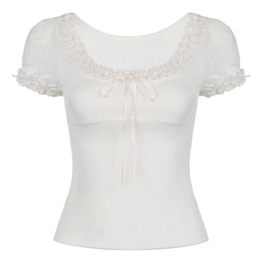 White Coquette Bow Top