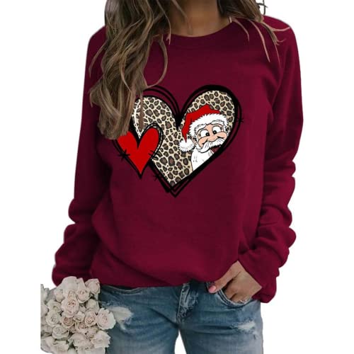 Women Buffalo Plaid Love Heart Santa Christmas Graphic Sweatshirt