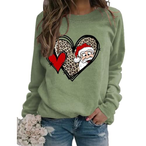Women Buffalo Plaid Love Heart Santa Christmas Graphic Sweatshirt