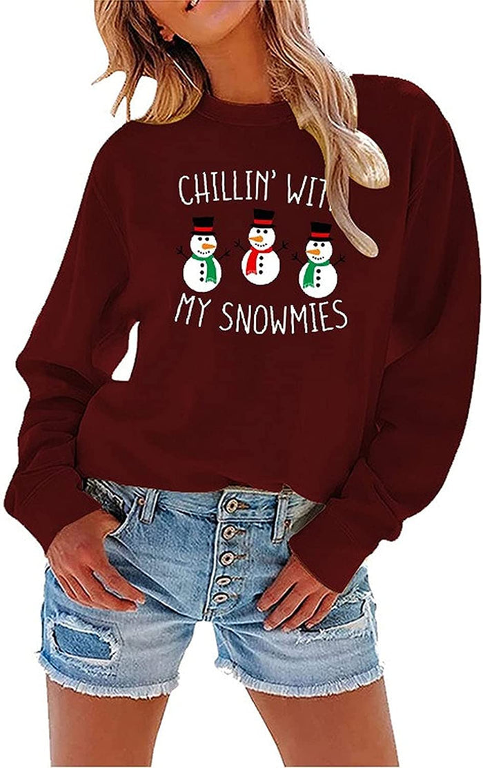 Women Chillin? with My Snowmies Sweatshirt Long Sleeve Snowman Shirt