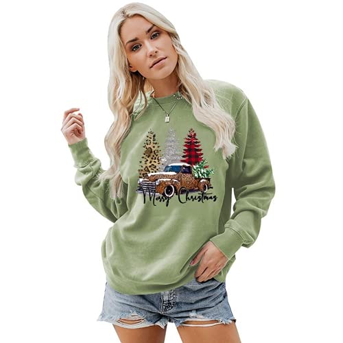Women Merry Christmas Sweatshirt Christmas Tree Car Shirt