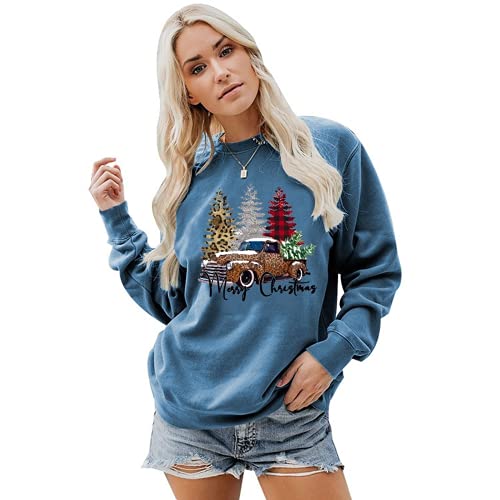 Women Merry Christmas Sweatshirt Christmas Tree Car Shirt
